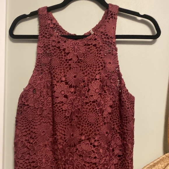 WAYF Anthropologie Brand | Burgundy Floral Lace Mini Dress - halter neckline - S - Picture 5 of 8